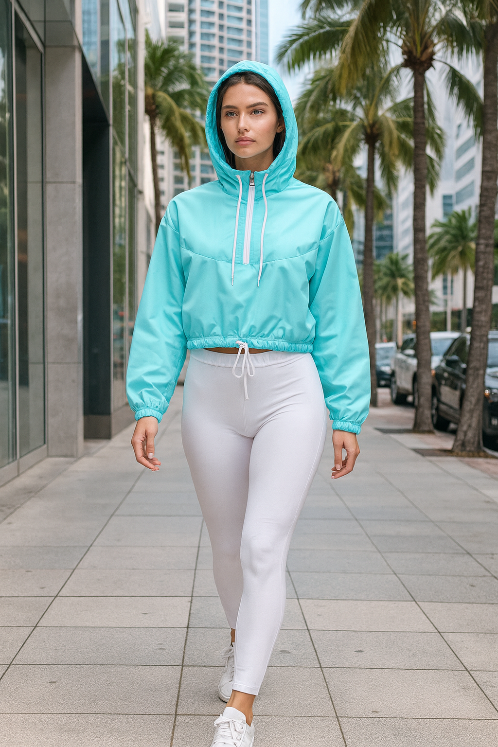 Marshmallow: Blue Women’s Cropped Windbreaker